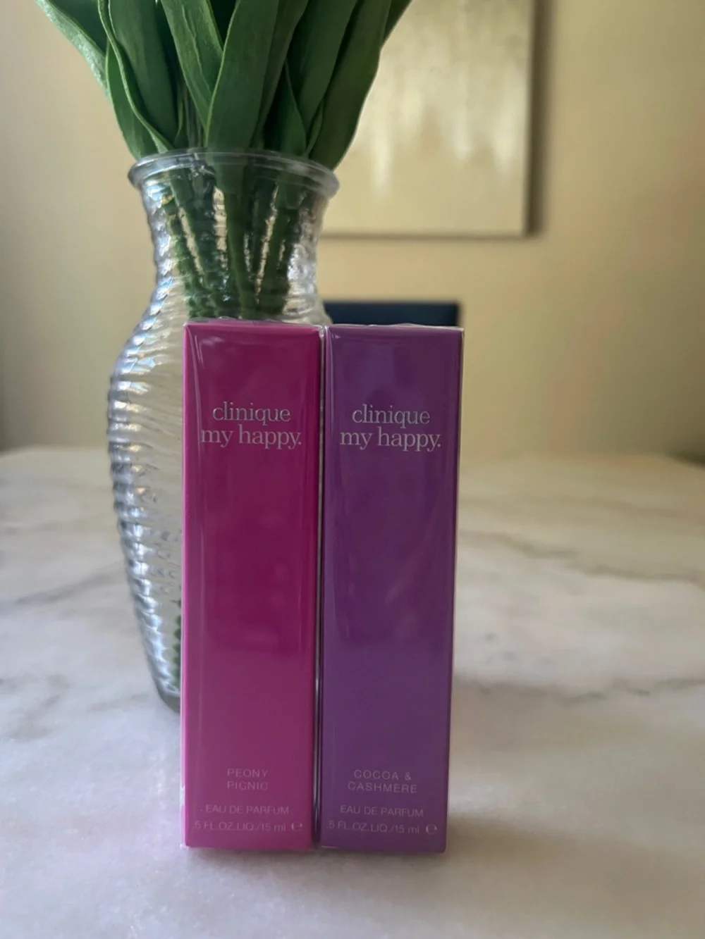 Clinique My Happy Duo — Cocoa & Cashmere and Peony Picnic Travel Size Set 0.5oz